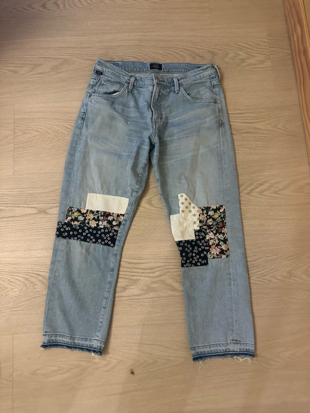 Citizens Of Humanity Light Blue Denim Patchwork Boyfriend Jeans